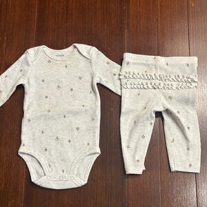 Carter's Gray Baby Bodysuit with Ruffle Butt Pants Tree & Mushroom Print 6M